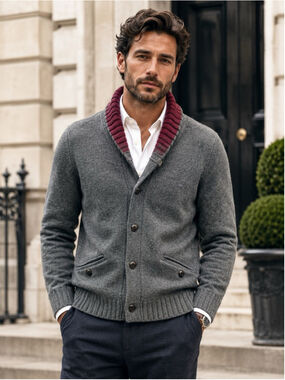 Ted Baker Cardigan Men M Gray Alpaca Wool Shawl Collar Academia Button Old Money